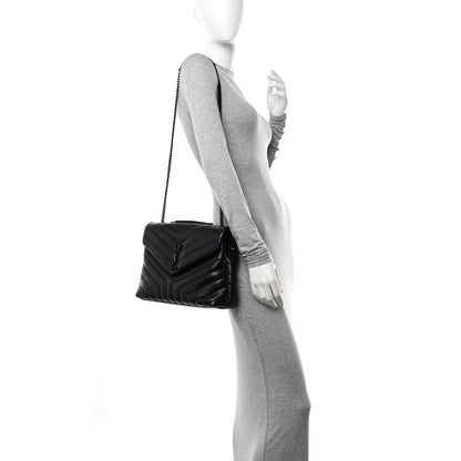 Saint Laurent Calfskin Y Quilted Monogram Monochrome Medium Loulou Chain Satchel Black 2 of 12