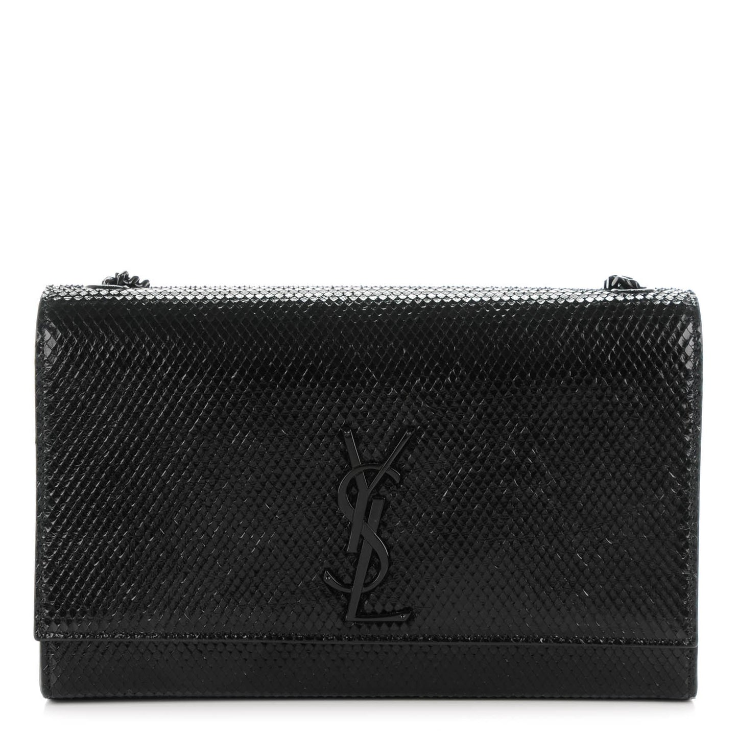 Calfskin Snakeskin Effect Medium Classic Monogram Kate Satchel Black