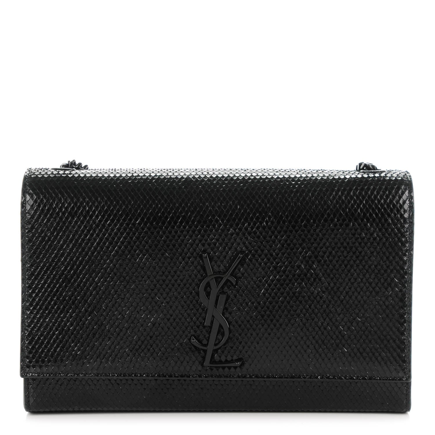 Saint Laurent Calfskin Snakeskin Effect Medium Classic Monogram Kate Satchel Black 1 of 7