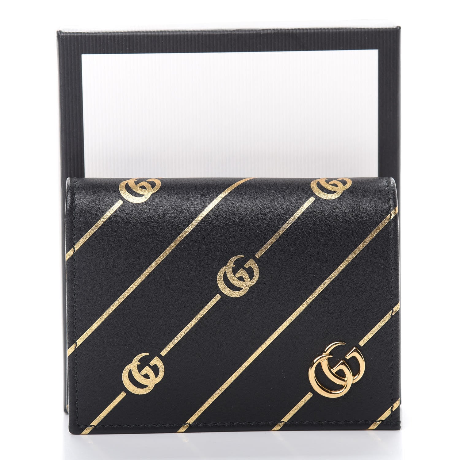 Gucci Calfskin Diagonal GG Card Case Black Gold 8 of 8