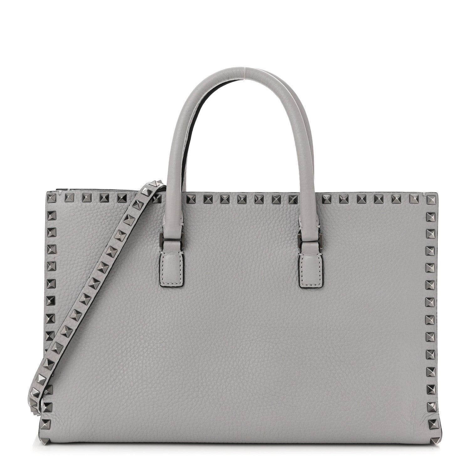 Valentino Garavani Grained Calfskin Medium Rockstud Double Handle Horizontal Tote Pastel Grey 1 of 11