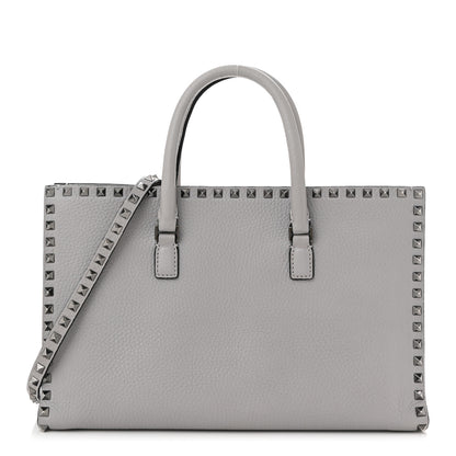 Valentino Garavani Grained Calfskin Medium Rockstud Double Handle Horizontal Tote Pastel Grey 1 of 11