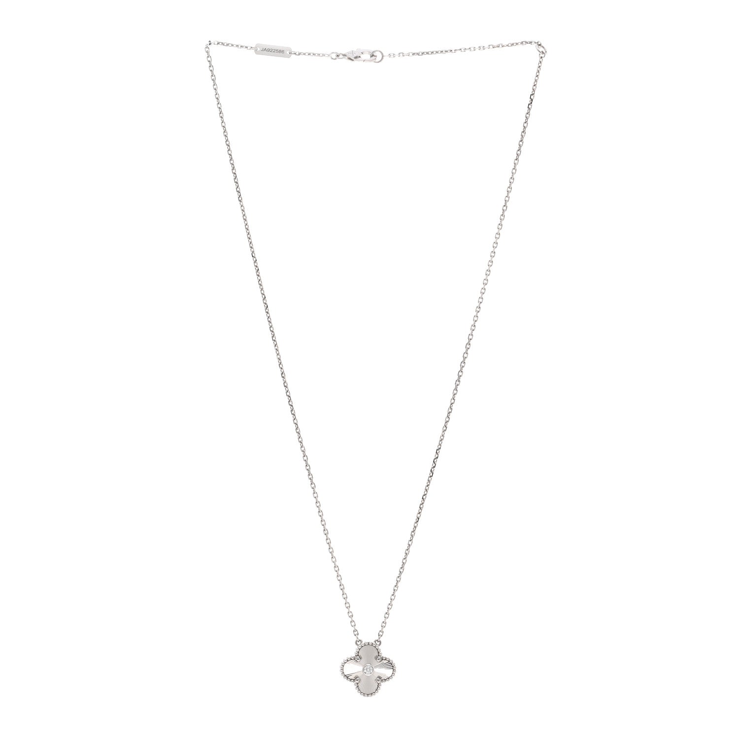 Van Cleef & Arpels 18K White Gold Diamond Guilloche Vintage Alhambra Pendant Necklace 3 of 6