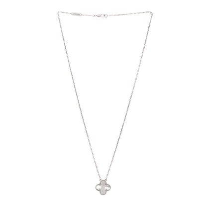 Van Cleef & Arpels 18K White Gold Diamond Guilloche Vintage Alhambra Pendant Necklace 3 of 6