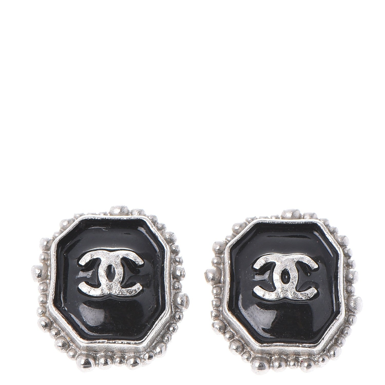Chanel Enamel CC Clip On Earrings Black Silver 1 of 4