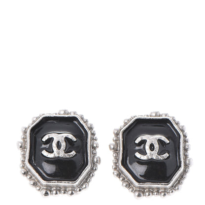 Chanel Enamel CC Clip On Earrings Black Silver 1 of 4