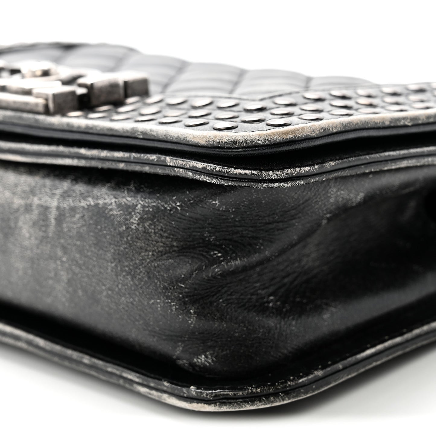 Faded Calfskin Quilted Small Studded Boy Flap Grey