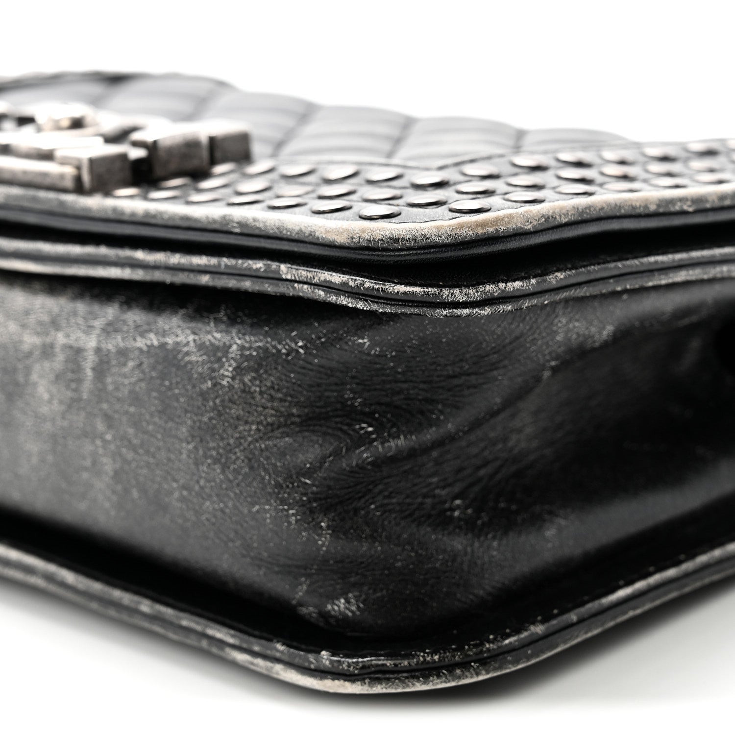 Chanel Faded Calfskin Quilted Small Studded Boy Flap Grey 10 of 12