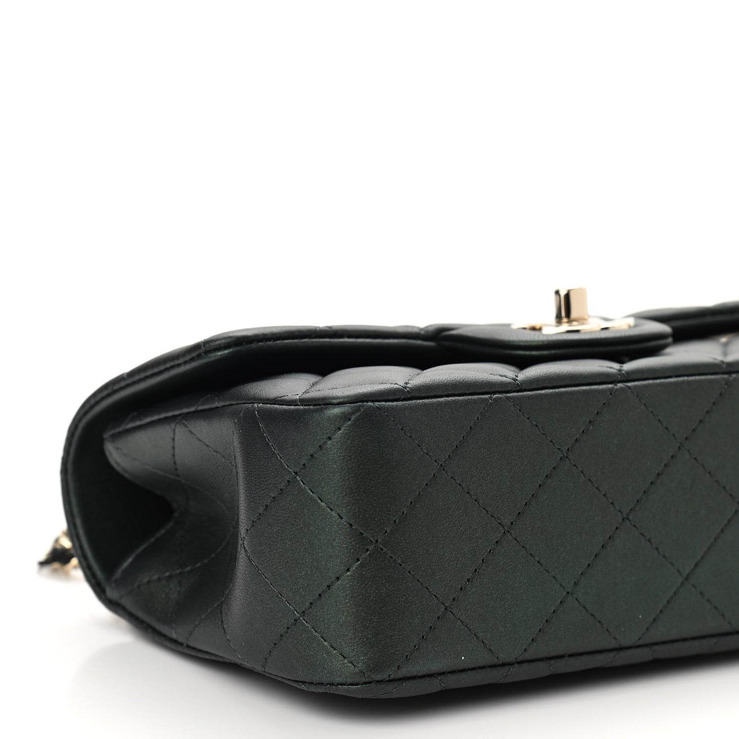 Iridescent Lambskin Quilted Mini Top Handle Rectangular Flap Dark Green