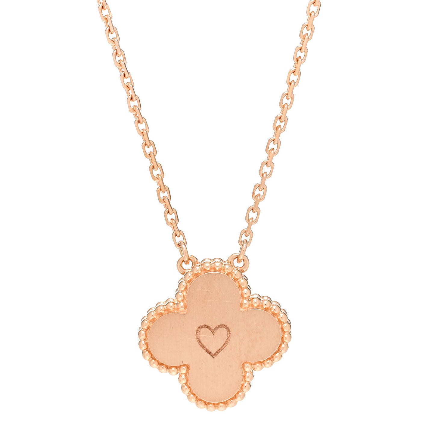 18K Rose Gold Diamond Pink Porcelain Vintage Alhambra Pendant Necklace