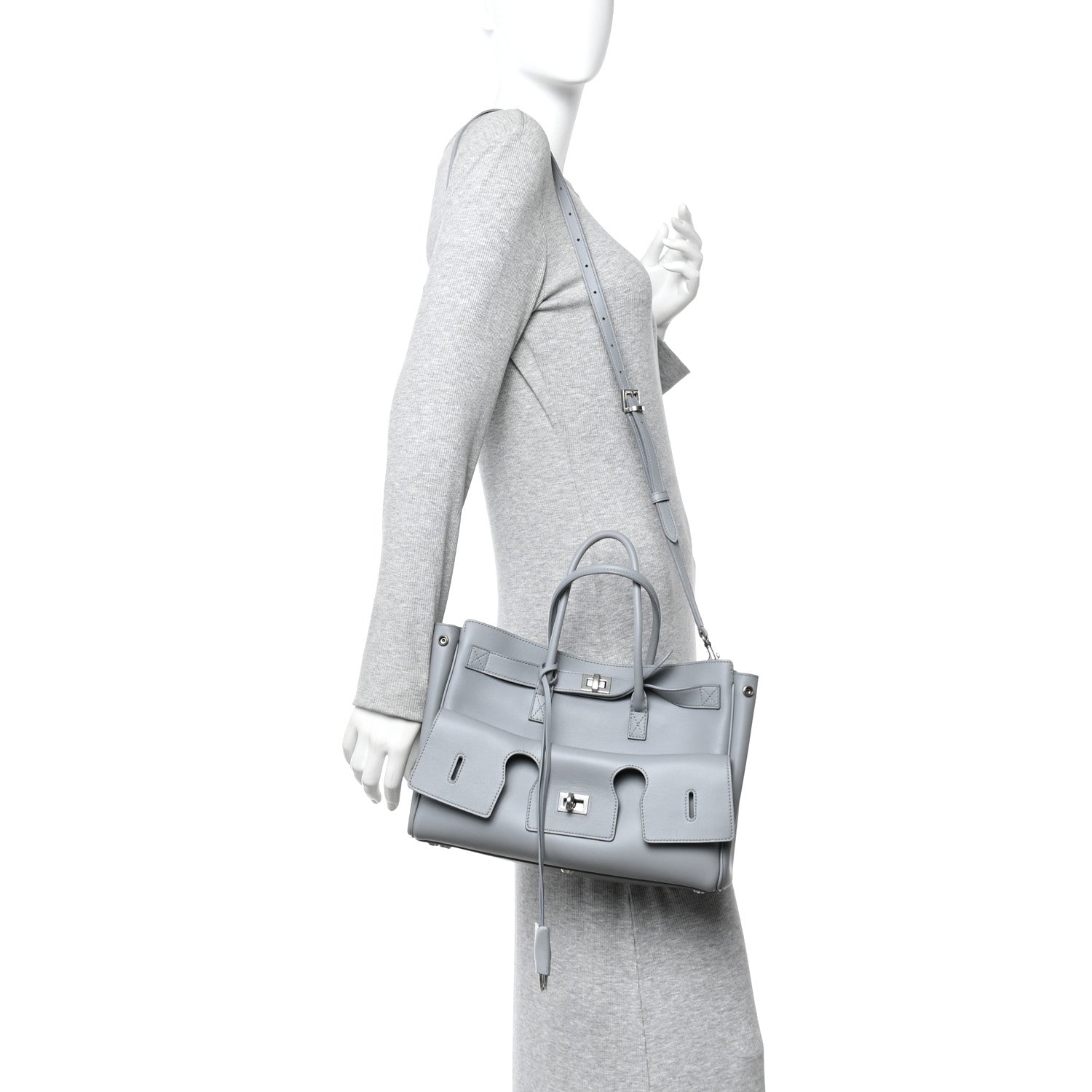 Balenciaga Smooth Calfskin Small Bel Air Carry All Bag Cloud Grey 2 of 9