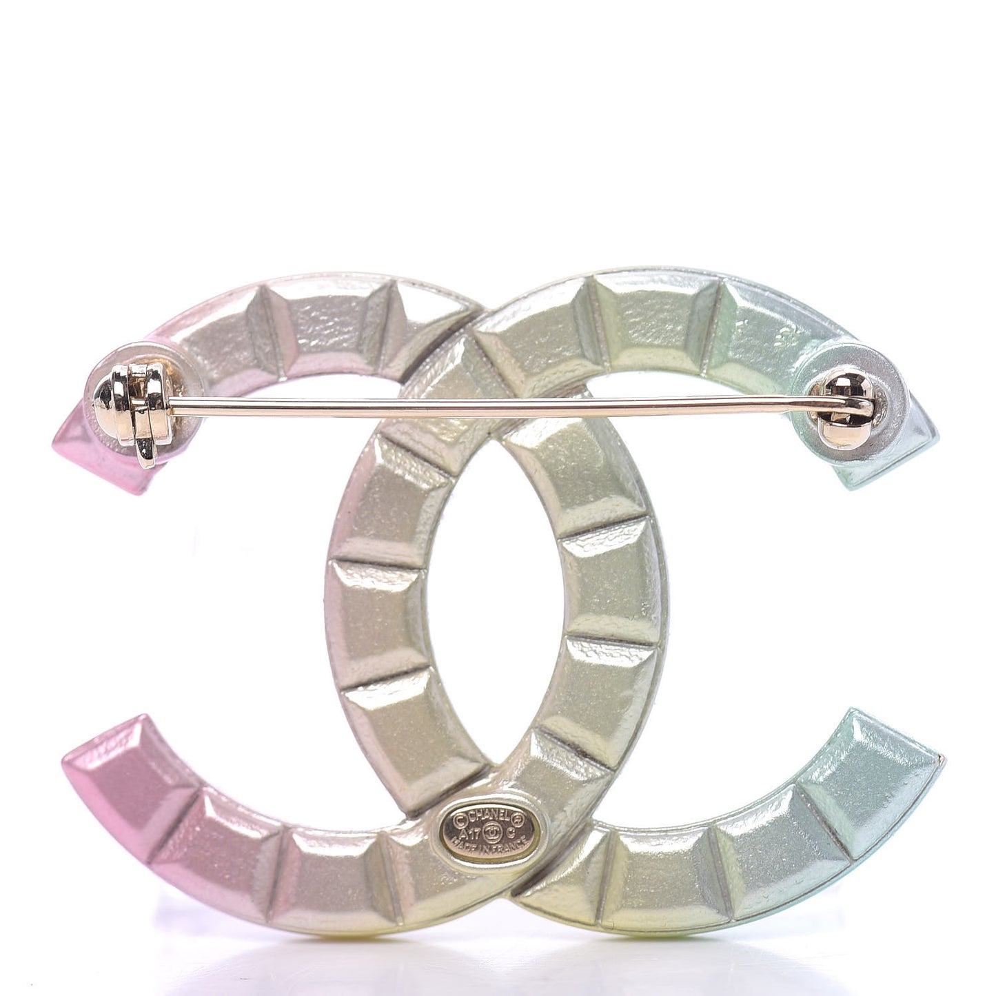 Metal Studded CC Rainbow Brooch Multicolor