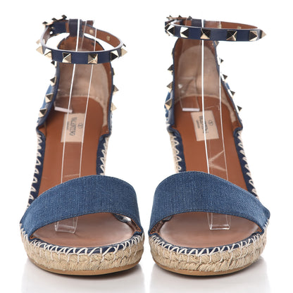 Valentino Garavani Denim Rockstud Ankle Strap Espadrille 15/105mm Wedge Sandals 40 Light Denim 2 of 8