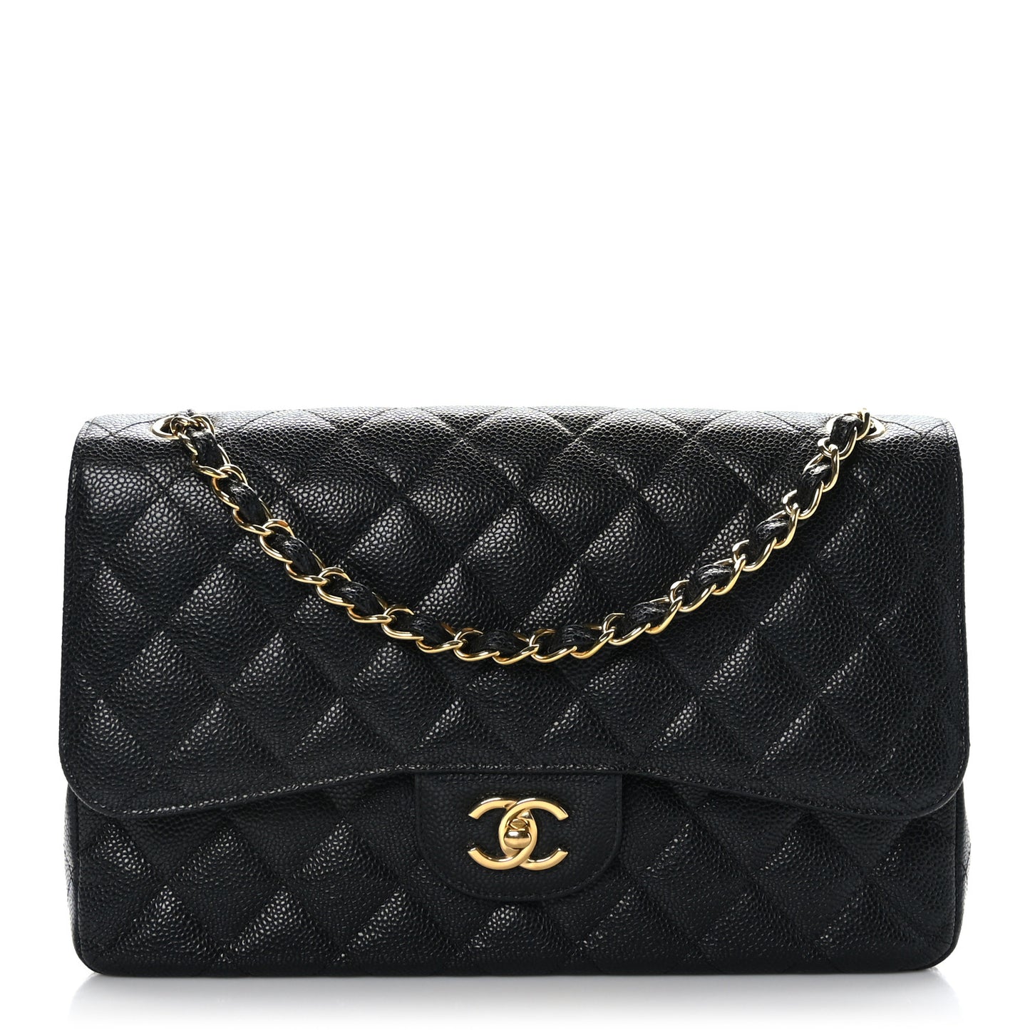 Caviar Quilted Jumbo Double Flap Black