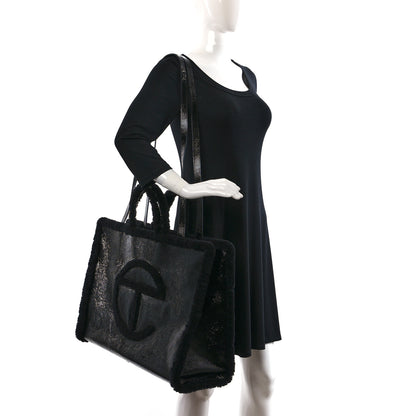 Telfar X UGG Crinkle Patent Shearling Large Shopping Bag Black 2 of 8