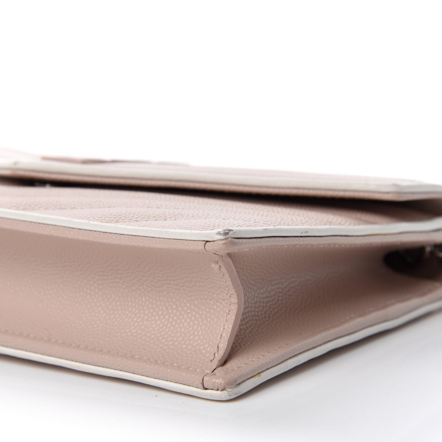 Saint Laurent Grain De Poudre Matelasse Chevron Monogram Envelope Chain Wallet Pink White 7 of 12