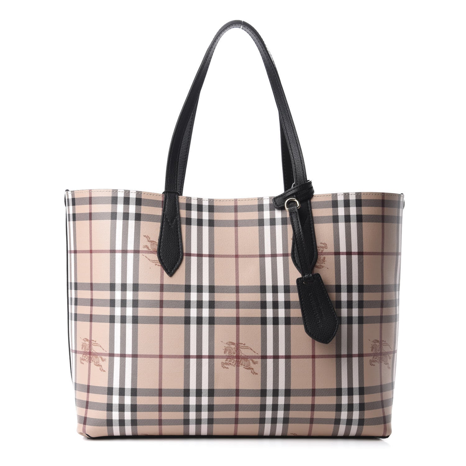 Burberry Grainy Calfskin Haymarket Check Medium Reversible Tote Black 10 of 16