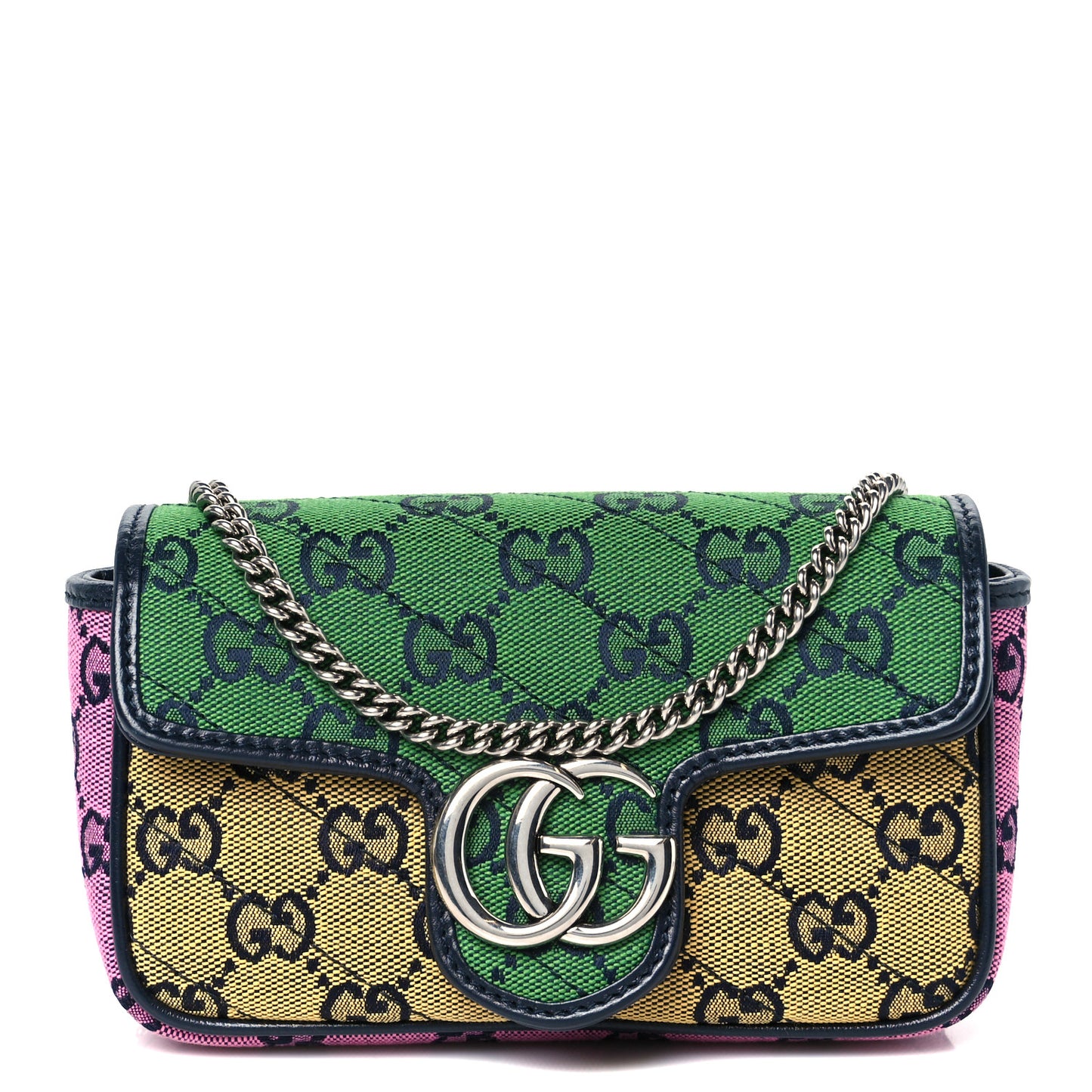 Monogram Multicolor Matelasse Diagonal Super Mini GG Marmont Shoulder Bag Green Blue Yellow Light Blue Pink