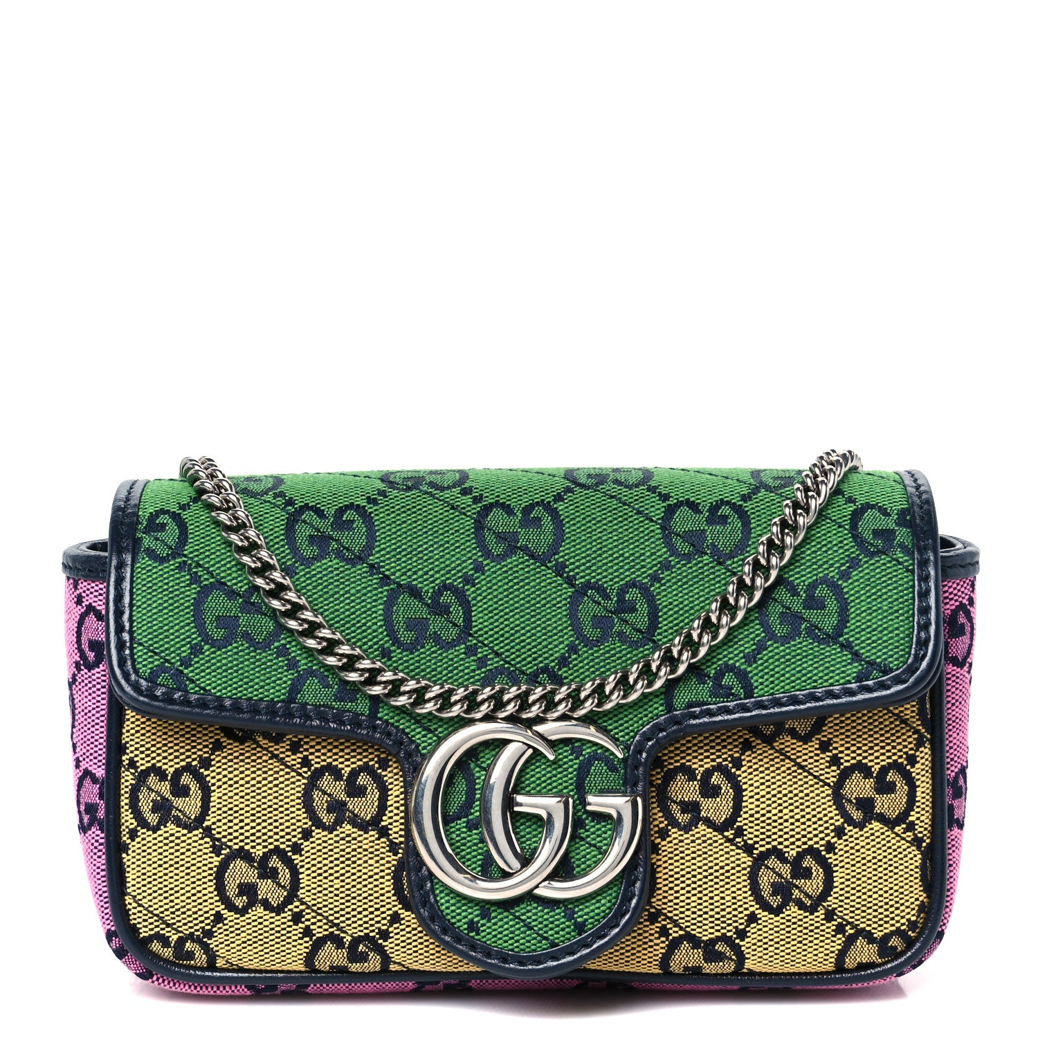 Gucci Monogram Multicolor Matelasse Diagonal Super Mini GG Marmont Shoulder Bag Green Blue Yellow Light Blue Pink 1 of 10