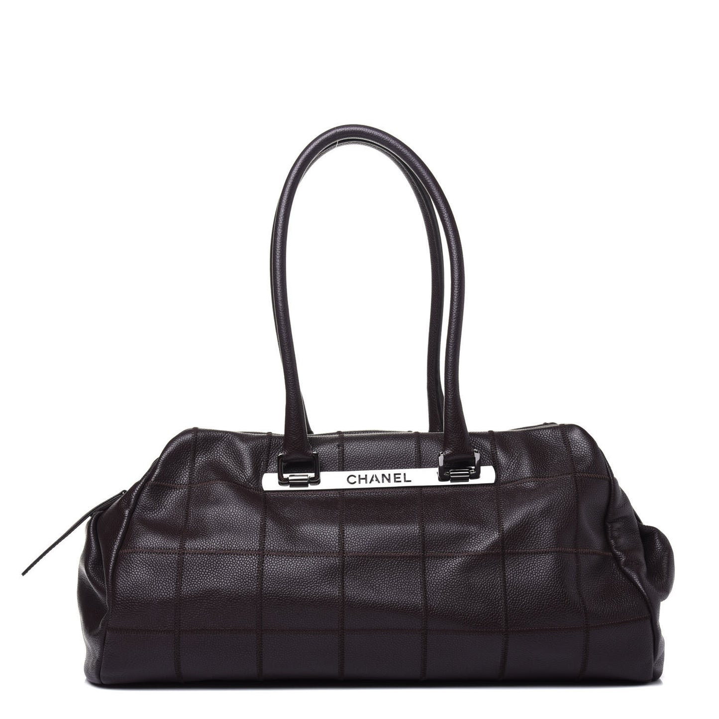Caviar Square Stitched Large Satchel Dark Brown