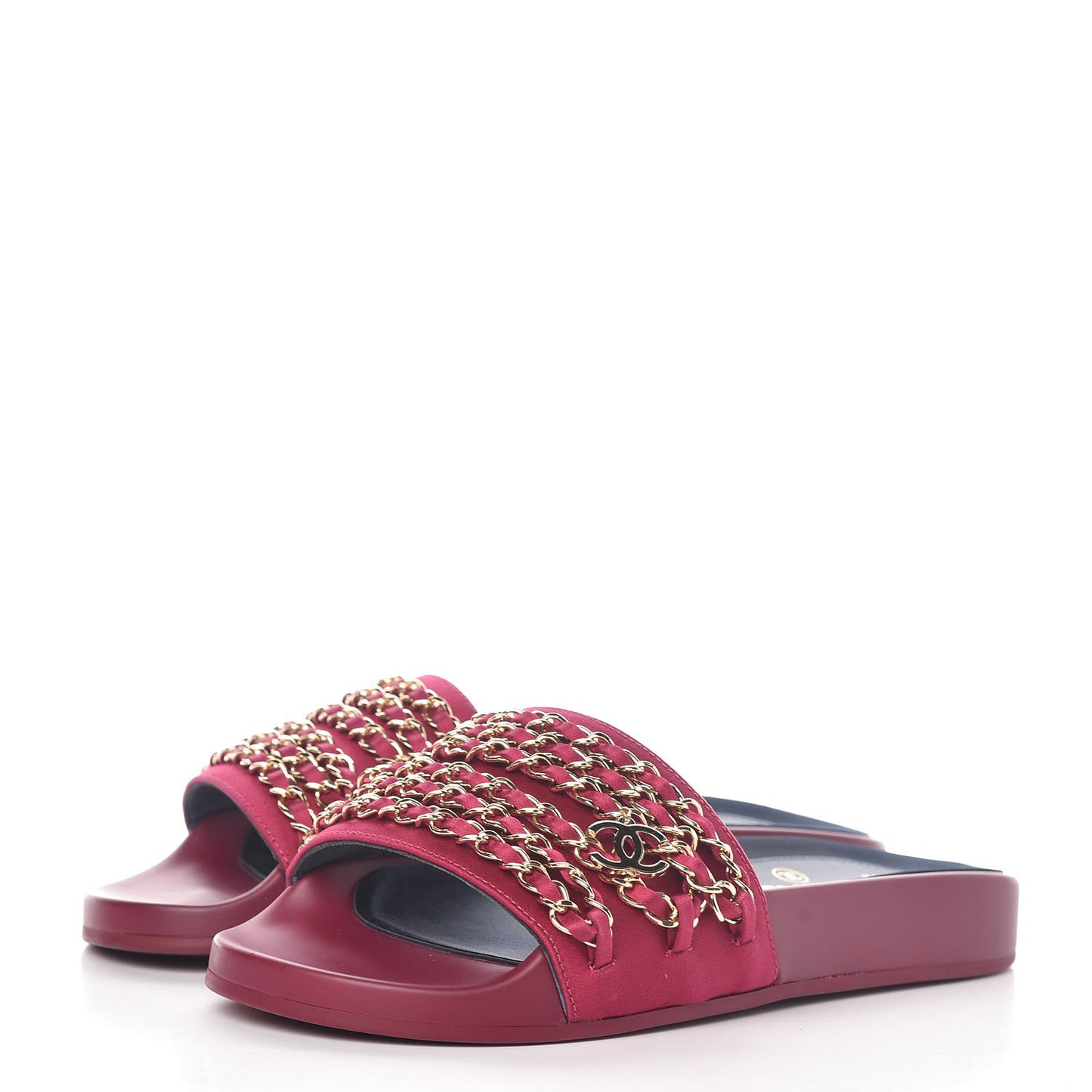 Satin Chain Flat Sandals 35 Dark Fuchsia