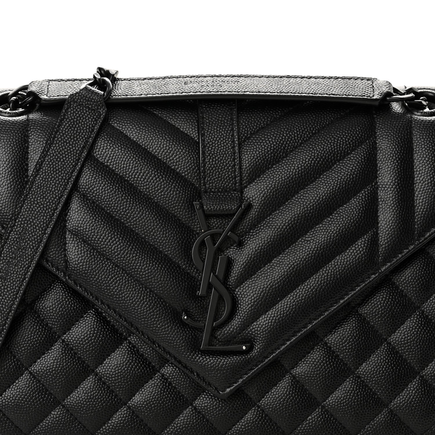 Saint Laurent Grain De Poudre Textured Mixed Matelasse Triquilt Medium Monogram Monochrome Satchel Black 7 of 9