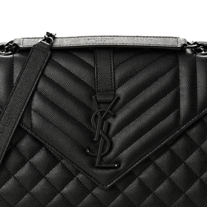 Saint Laurent Grain De Poudre Textured Mixed Matelasse Triquilt Medium Monogram Monochrome Satchel Black 7 of 9
