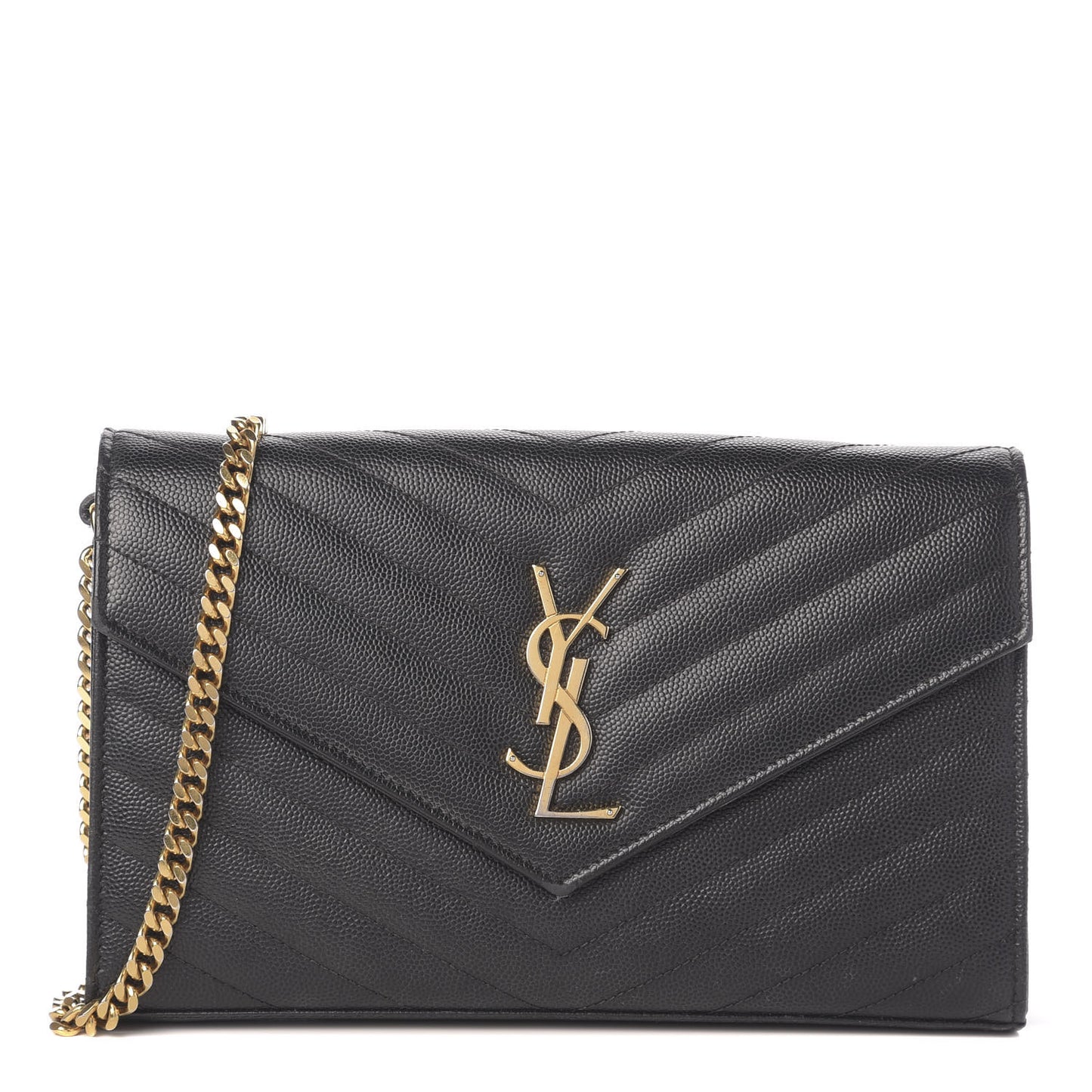 Grain De Poudre Matelasse Chevron Monogram Chain Wallet Black