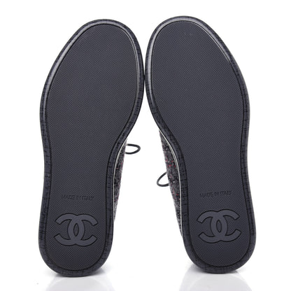 Chanel Lambskin Tweed Sneakers 36 Black Grey Red 6 of 11