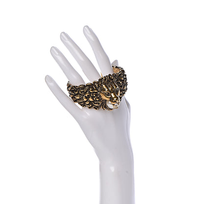 Gucci Metal Pearl Lion Head Cuff Bracelet 18 Aged Gold 2 of 6