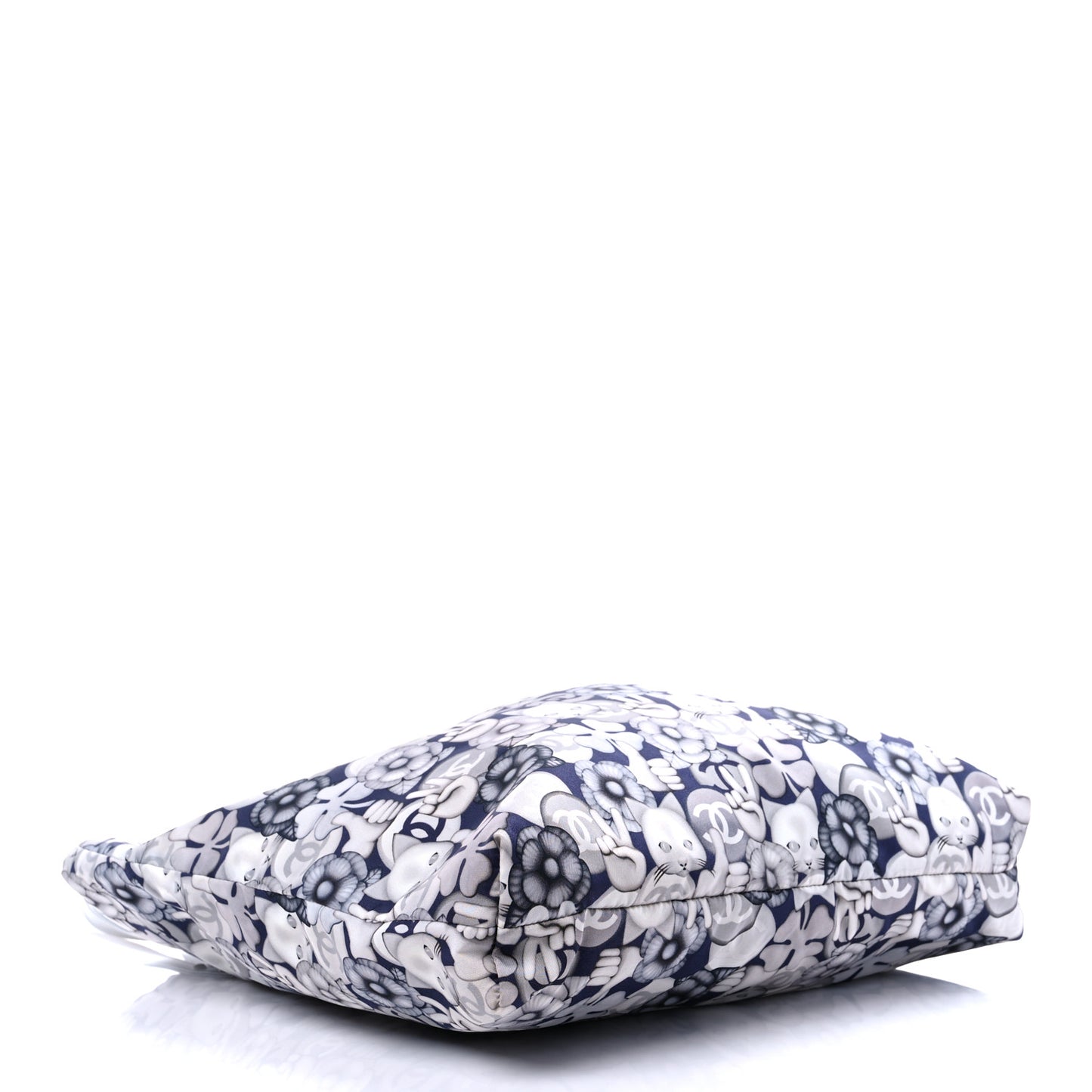 Nylon Cat Emoticon Tote Navy Silver