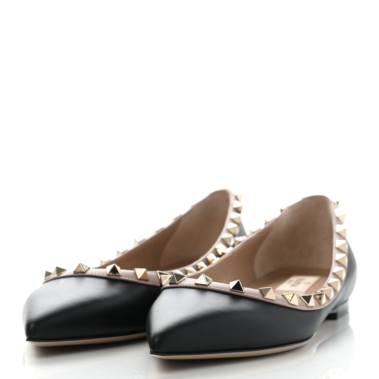 Calfskin Nappa Rockstud Ballerina Flats 37.5 Black Poudre