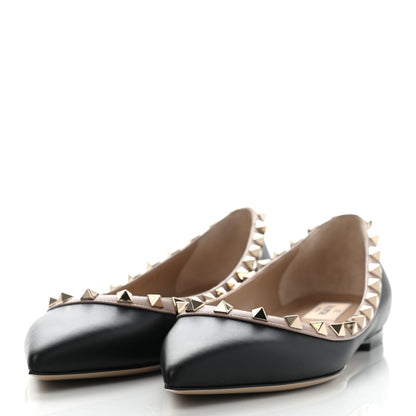 Valentino Garavani Calfskin Nappa Rockstud Ballerina Flats 37.5 Black Poudre 3 of 9