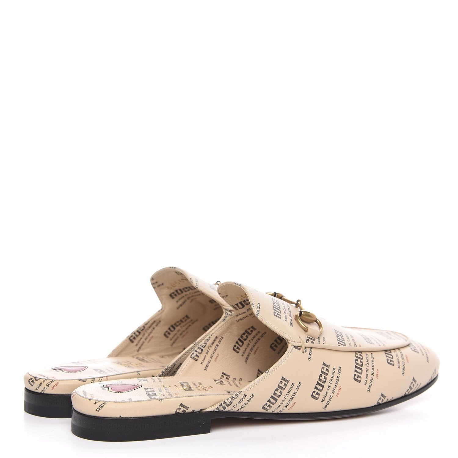 Gucci Calfskin Stamp Print Womens Princetown Slippers 37 Soy Black 4 of 10