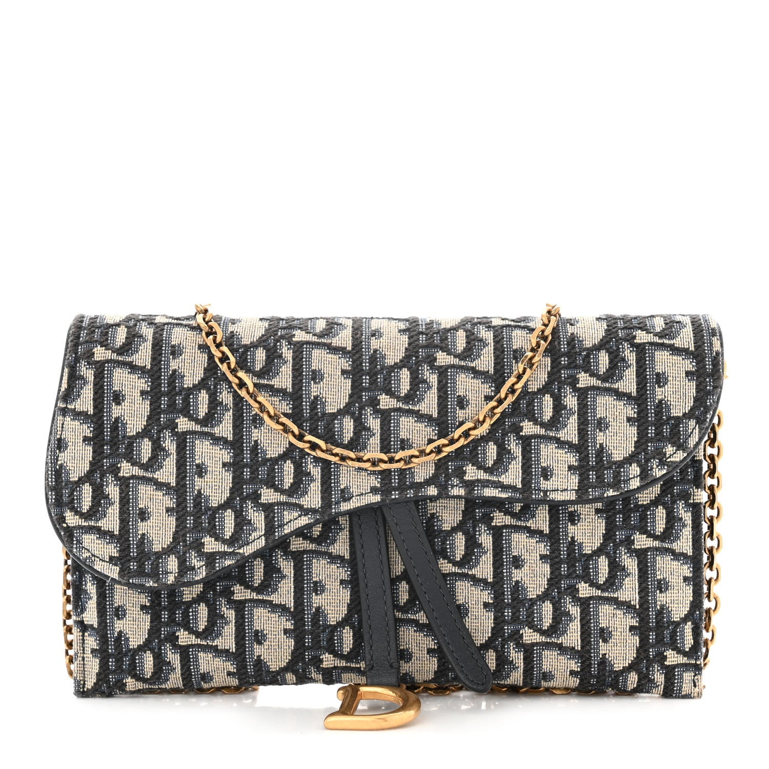 Christian Dior Oblique Saddle Chain Long Wallet Blue 1 of 12