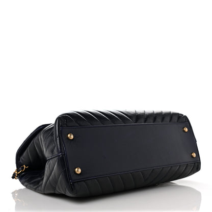 Chanel Calfskin Chevron Quilted Medium Coco Handle Flap Blue 4 of 11