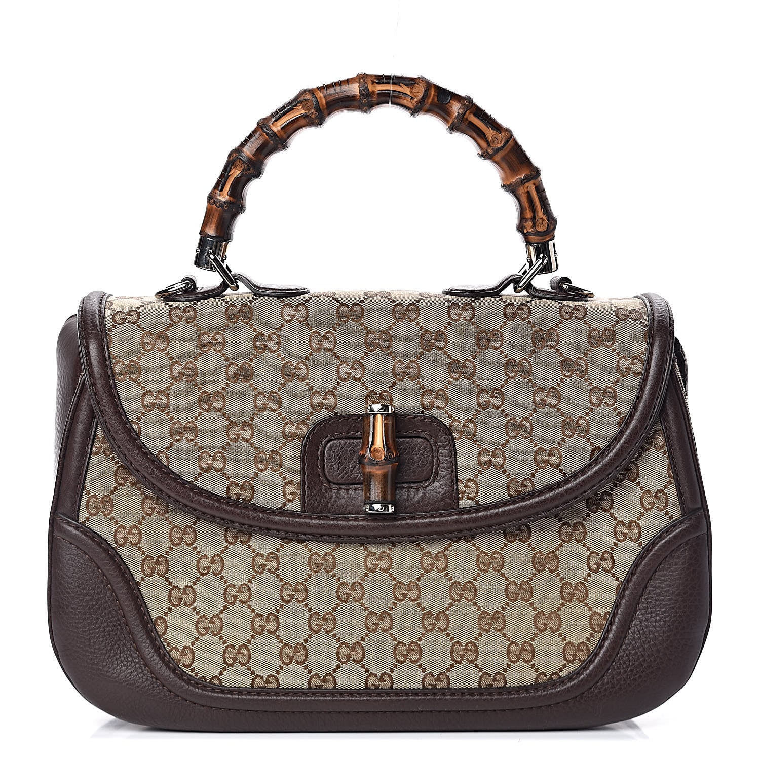 Gucci Monogram Large New Bamboo Top Handle Bag Brown 1 of 13