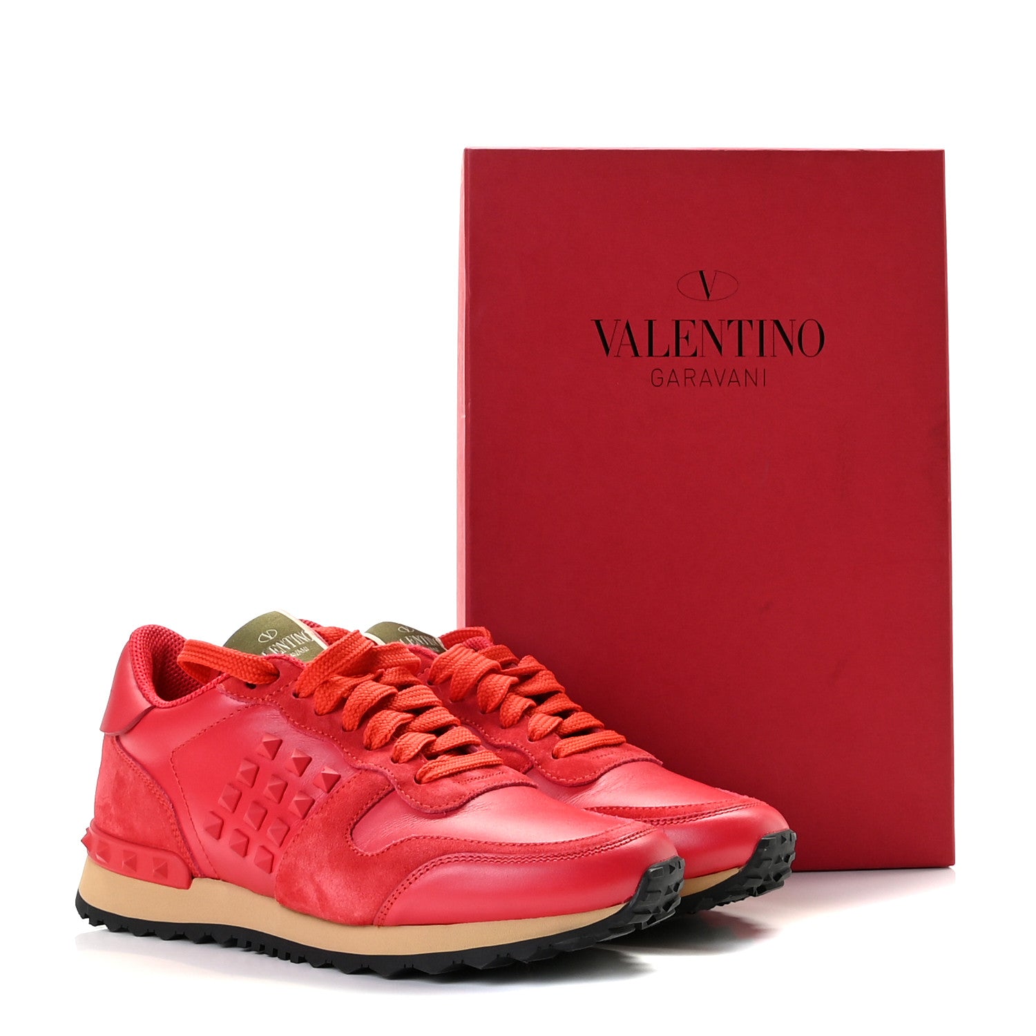 Valentino Garavani Calfskin Suede Rockstud Sneakers 35 Fragola 13 of 13