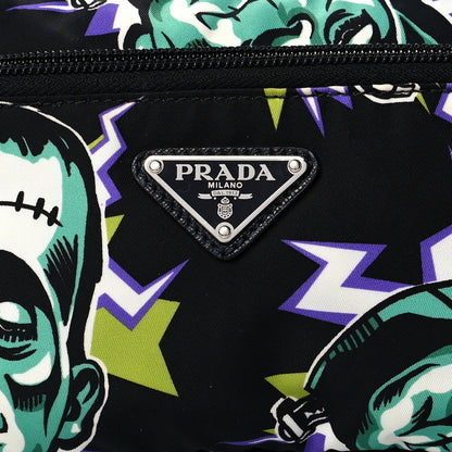 Prada X UNIVERSAL STUDIOS Tessuto Nylon Montagna Frankenstein Print Multi Zip Belt Bag Black Menta 7 of 9
