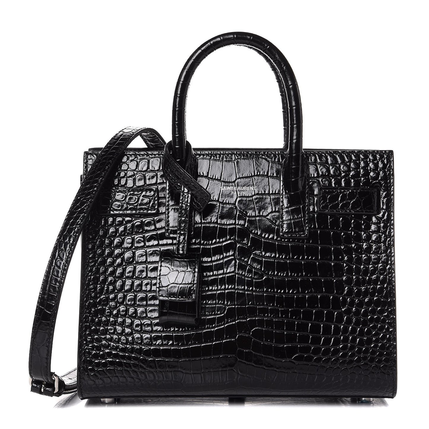 Calfskin Crocodile Embossed Nano Sac De Jour Black
