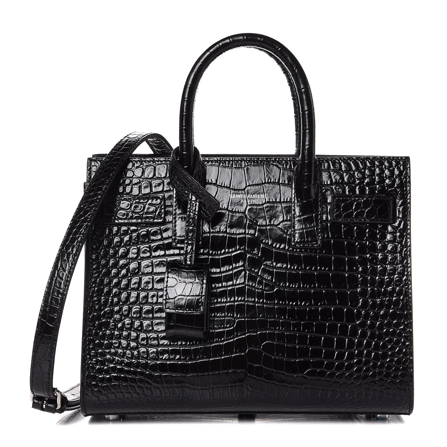 Saint Laurent Calfskin Crocodile Embossed Nano Sac De Jour Black 1 of 7