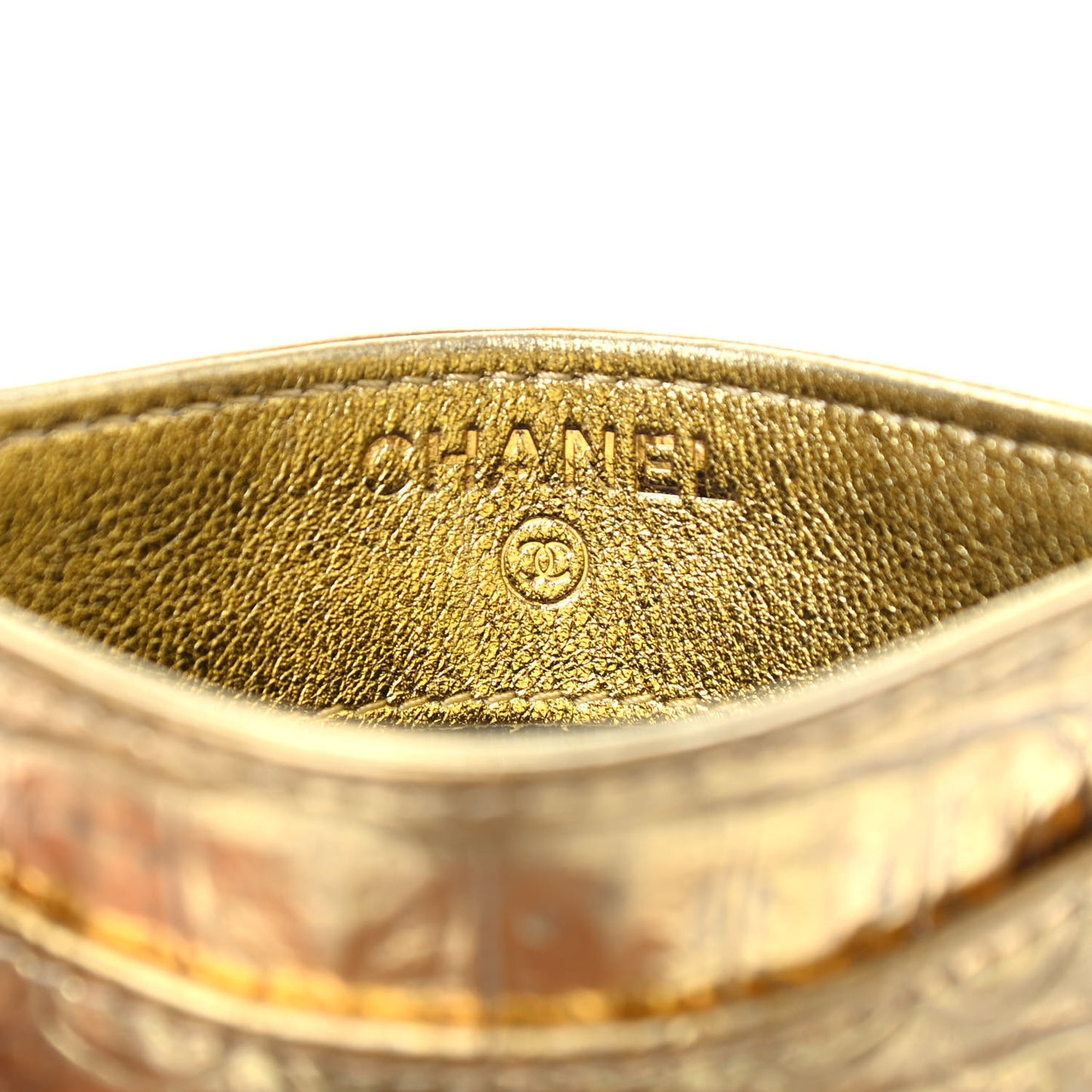 Metallic Calfskin Crocodile Embossed Cocodile Card Holder Gold