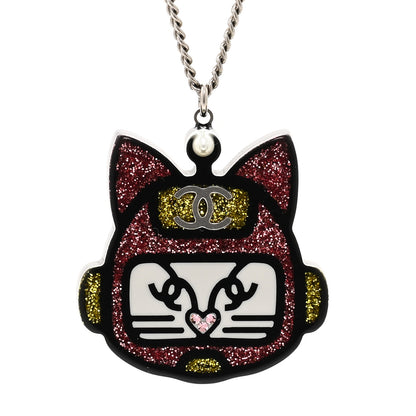 Chanel Resin Emoji Robot Cat Pendant Necklace Black Pink Yellow 4 of 5