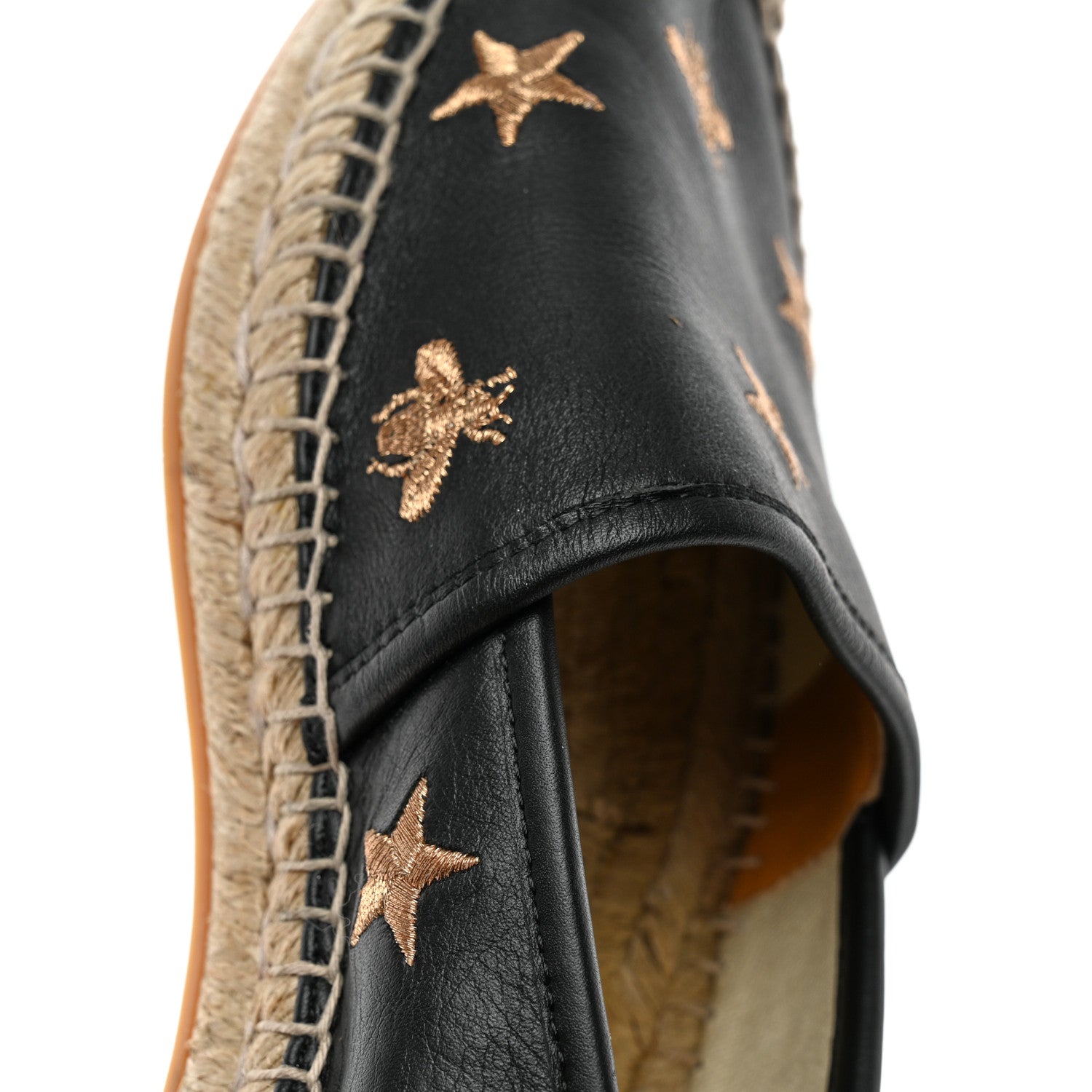 Gucci Calfskin Bee Star Embroidered Espadrilles 38 Black 12 of 13