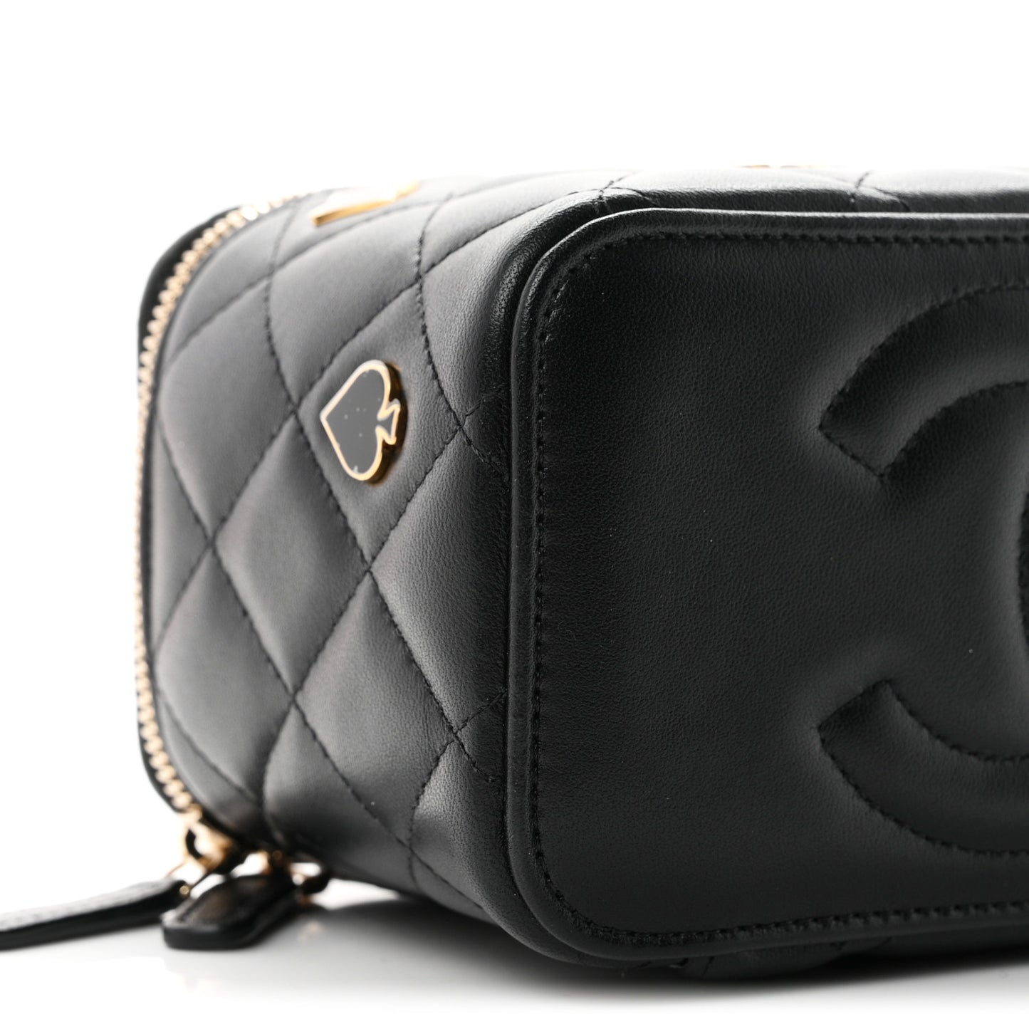 Lambskin Quilted Enamel Coco Casino Small Vanity Case With Chain Black