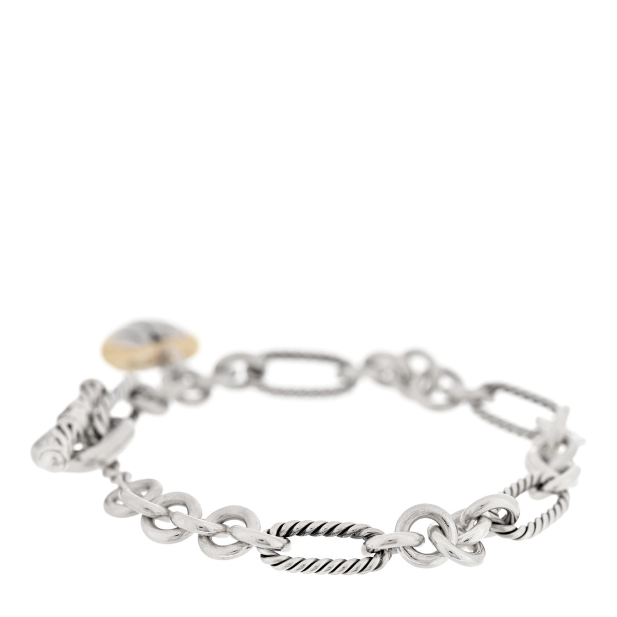Sterling Silver 18k Yellow Gold Cable Heart Charm Bracelet