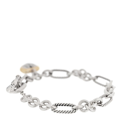 David Yurman Sterling Silver 18k Yellow Gold Cable Heart Charm Bracelet 2 of 3