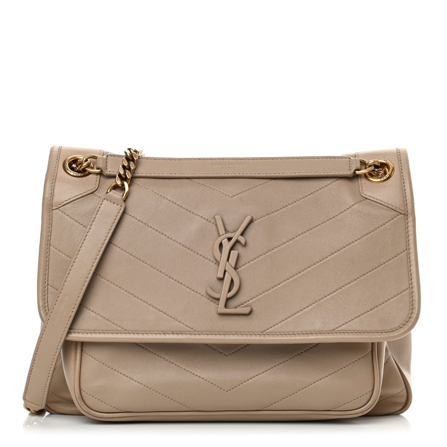 Lambskin Matelasse Monogram Medium Niki Chain Satchel Dark Beige