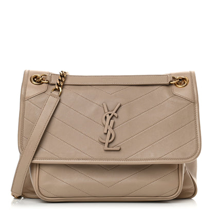 Saint Laurent Lambskin Matelasse Monogram Medium Niki Chain Satchel Dark Beige 1 of 12