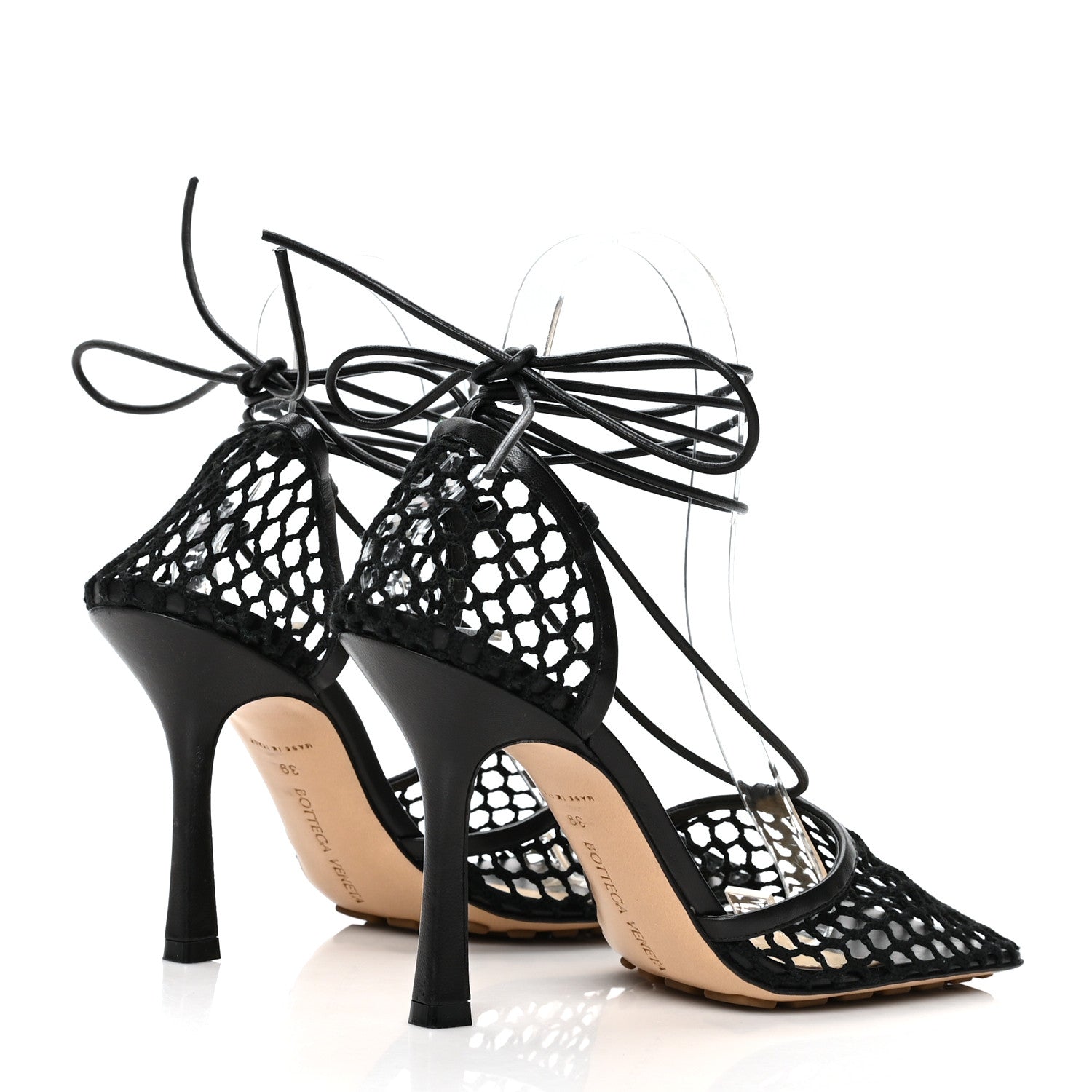 Bottega Veneta Mesh Nappa Stretch Ankle Tie 90mm Sandals 39 Black 4 of 7